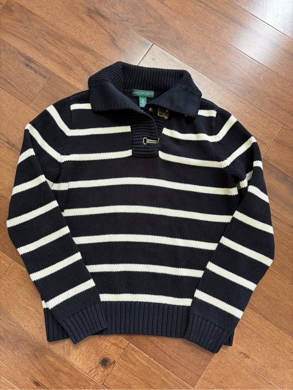 Lauren Ralph Lauren Striped Toggle Clasp Sweater Medium VTG